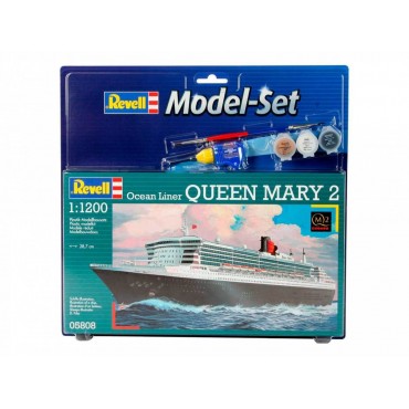 KIT PARA MONTAR REVELL MODEL SET BARCO OCEAN LINER QUEEN MARY 2 - 1/200 45 PEÇAS COMPLETO COM TINTAS COLA E PINCEL REV 65808